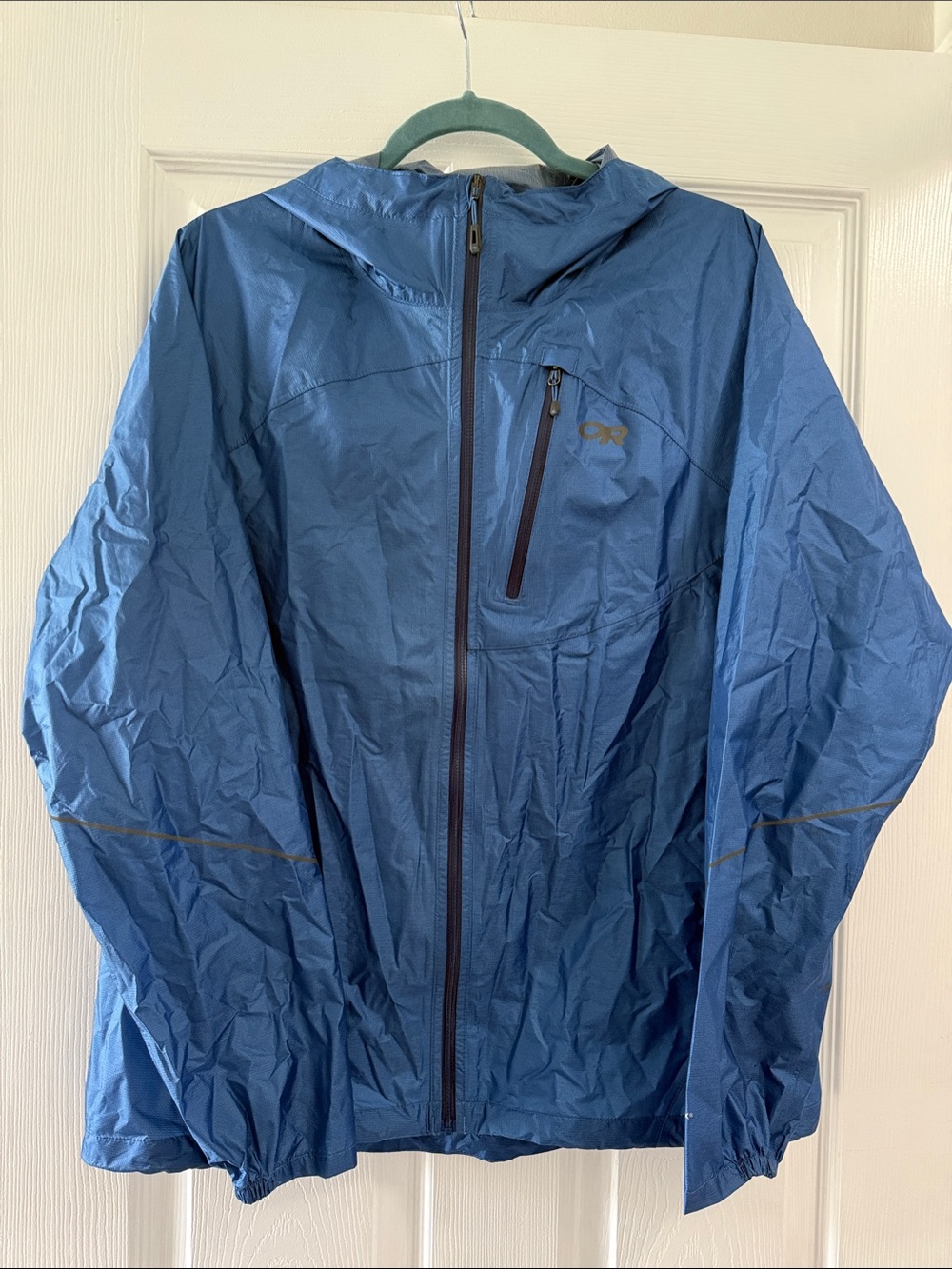 Outdoor Research Men's Slate Blue Waterproof Hooded Rain Jacket